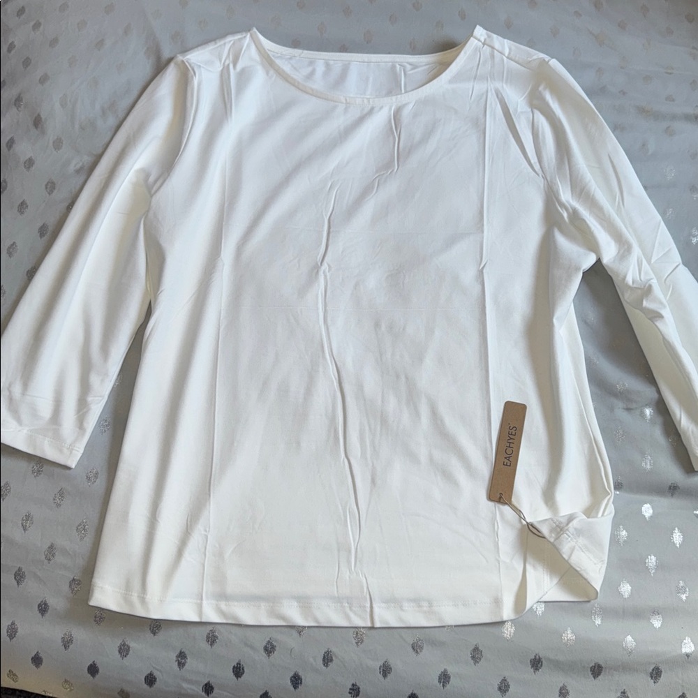 Eachyes Cream 3/4 Sleeve Blouse